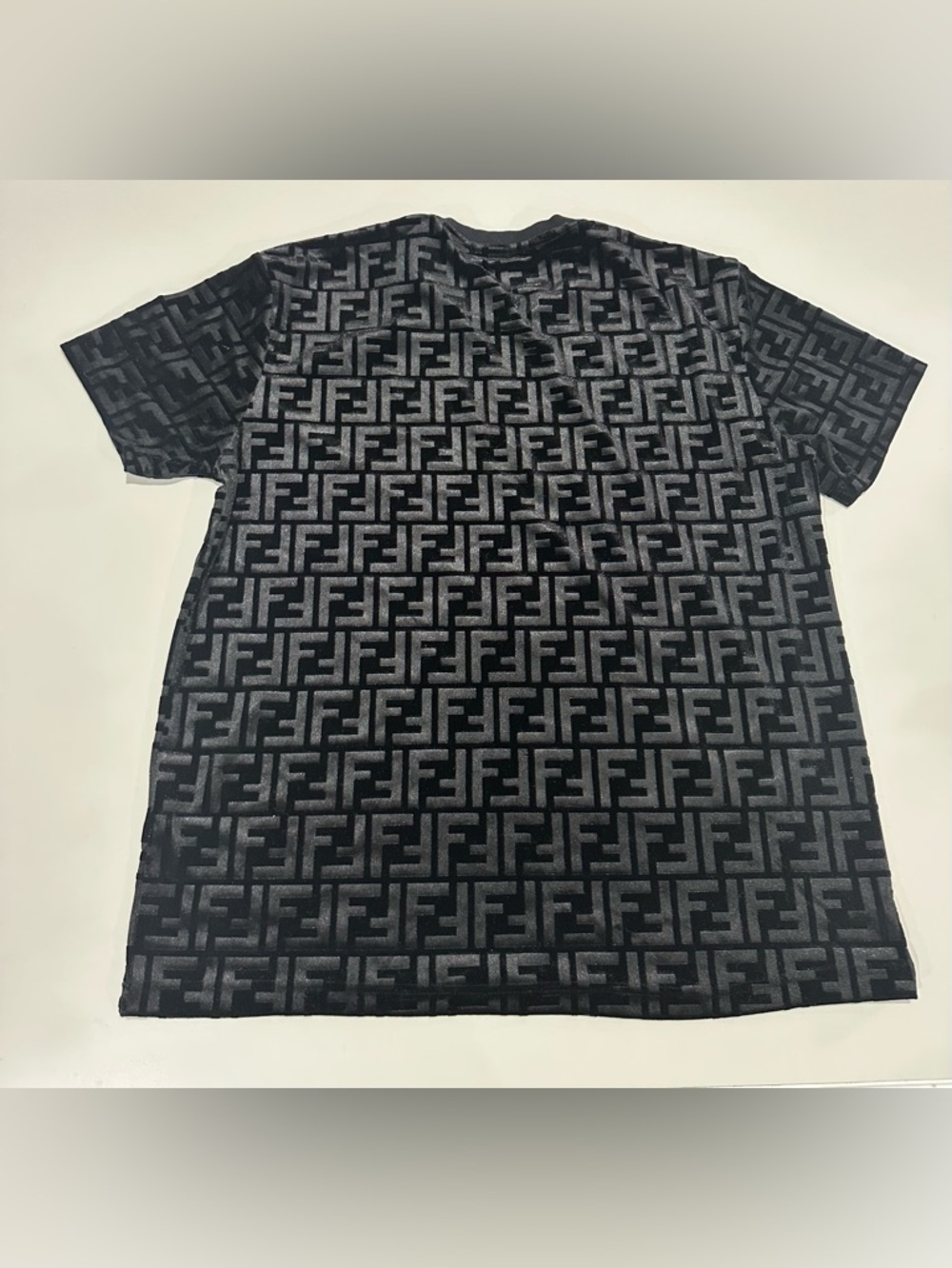 Fendi Black Embossed FF Velour Tee - Picture 2 of 6